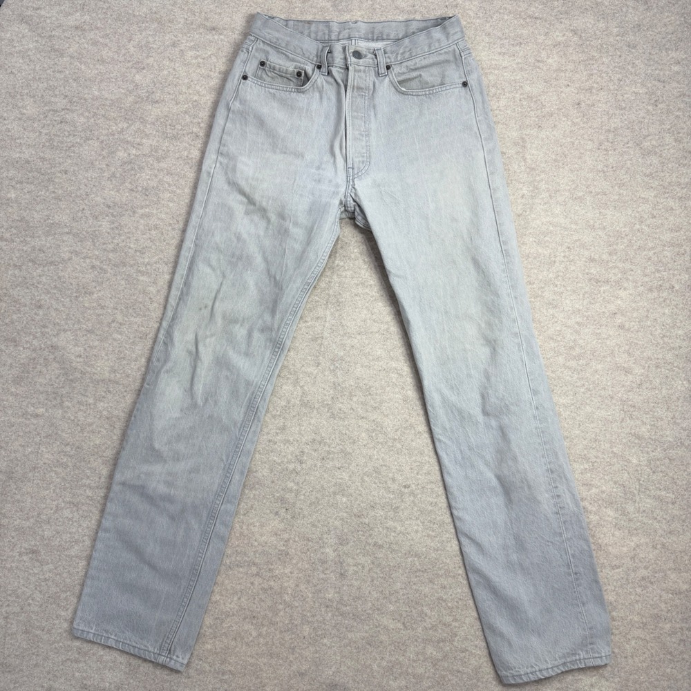 Vintage Levis 501 Mens 32x34 Grey Straight Leg Jeans Made in USA Light Wash